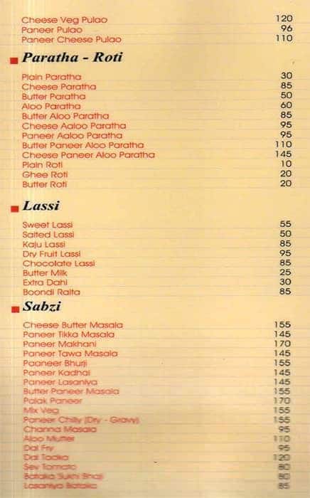 Mysore Cafe menu