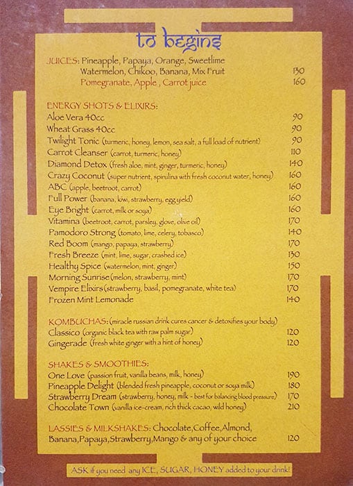 Menu of German Bakery, Anjuna, Goa