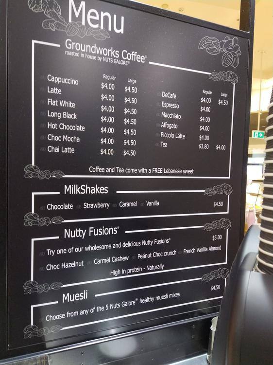 Menu at Nuts Galore, Liverpool