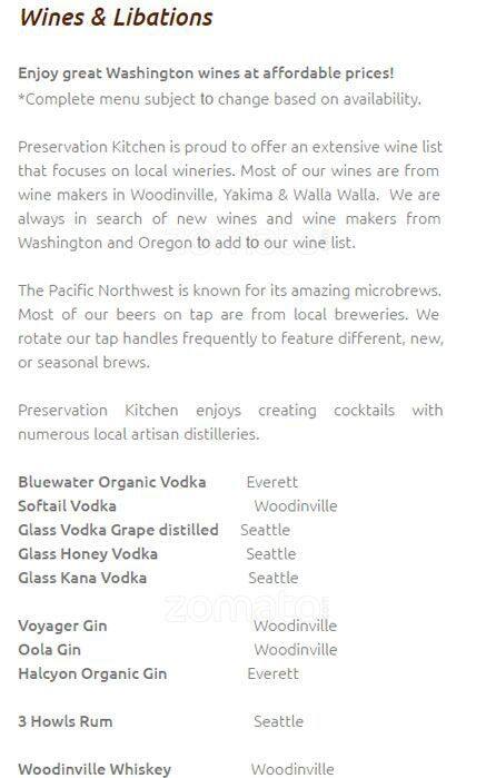 Preservation Kitchen menu