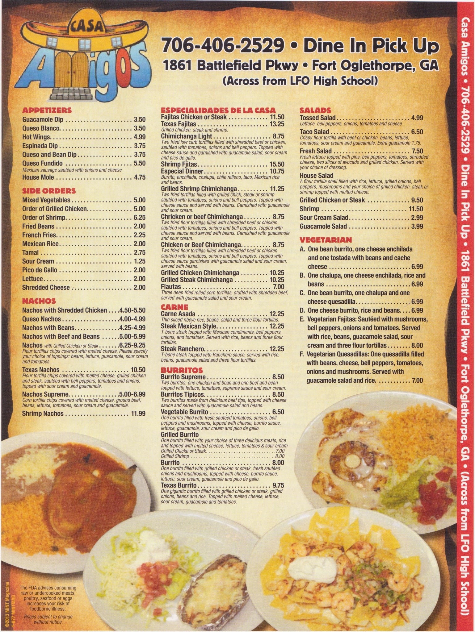 Casa Amigos Menu, Menu for Casa Amigos, Fort Oglethorpe, Dalton