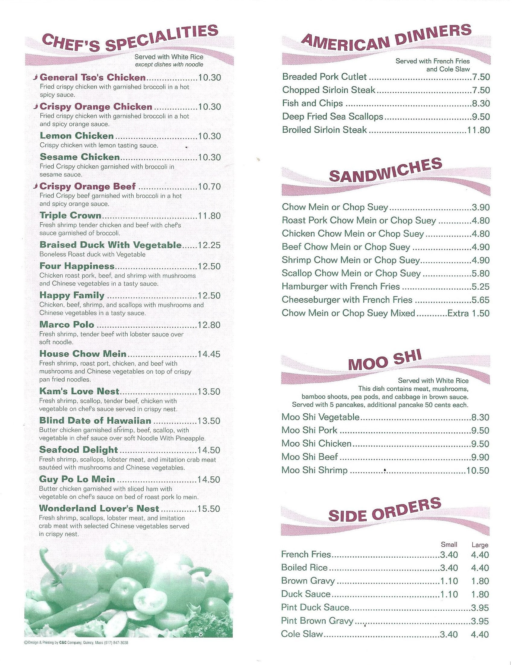 Menu at Kam's Cuisine Chinese Restaurant,