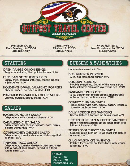 Outpost Travel Center Menu, Menu for Outpost Travel Center, Plain