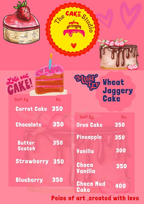 Menu of The Cake Studio, Indira Nagar, Lucknow