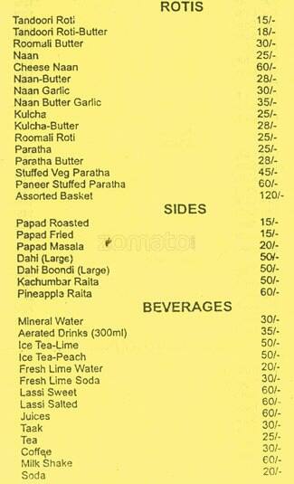 Mumbai Mirchi menu