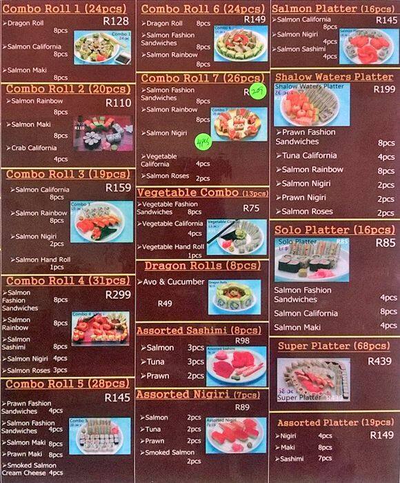 Menu at Shalow waters Chinese sushi restaurant ruimsig boulevard