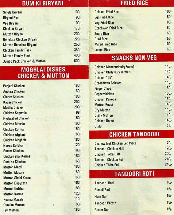 Mount Banjara Inn Menu, Menu for Mount Banjara Inn, Panjagutta
