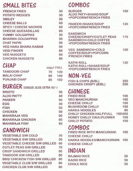 Menu at Bristo 10, Chandigarh