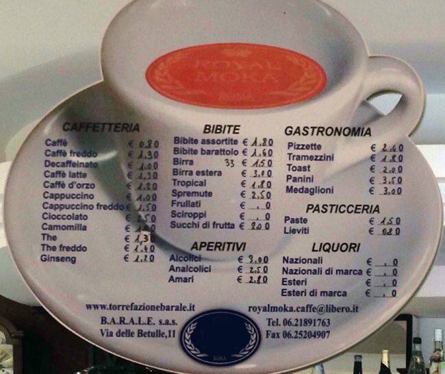 Menu di Bar dell'Orologio 