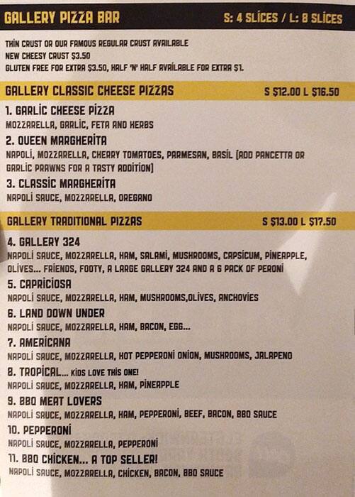Menu at Gallery Pizza Bar & Shisha Lounge, South Yarra, 324 Toorak Rd