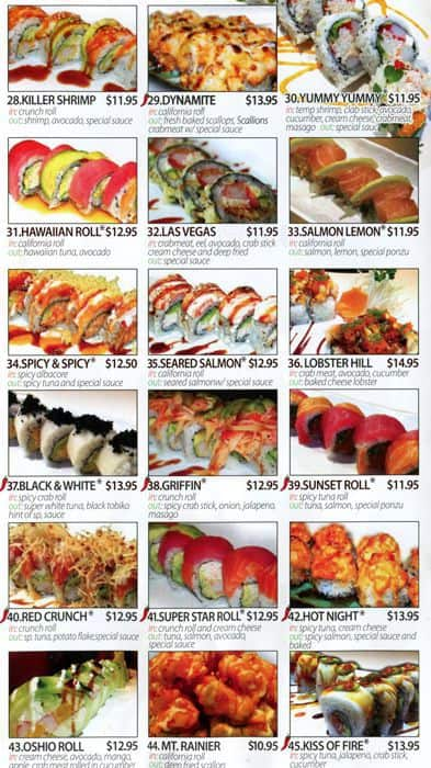 Menu at Oshio Sushi restaurant, Enumclaw, 726 Griffin Ave