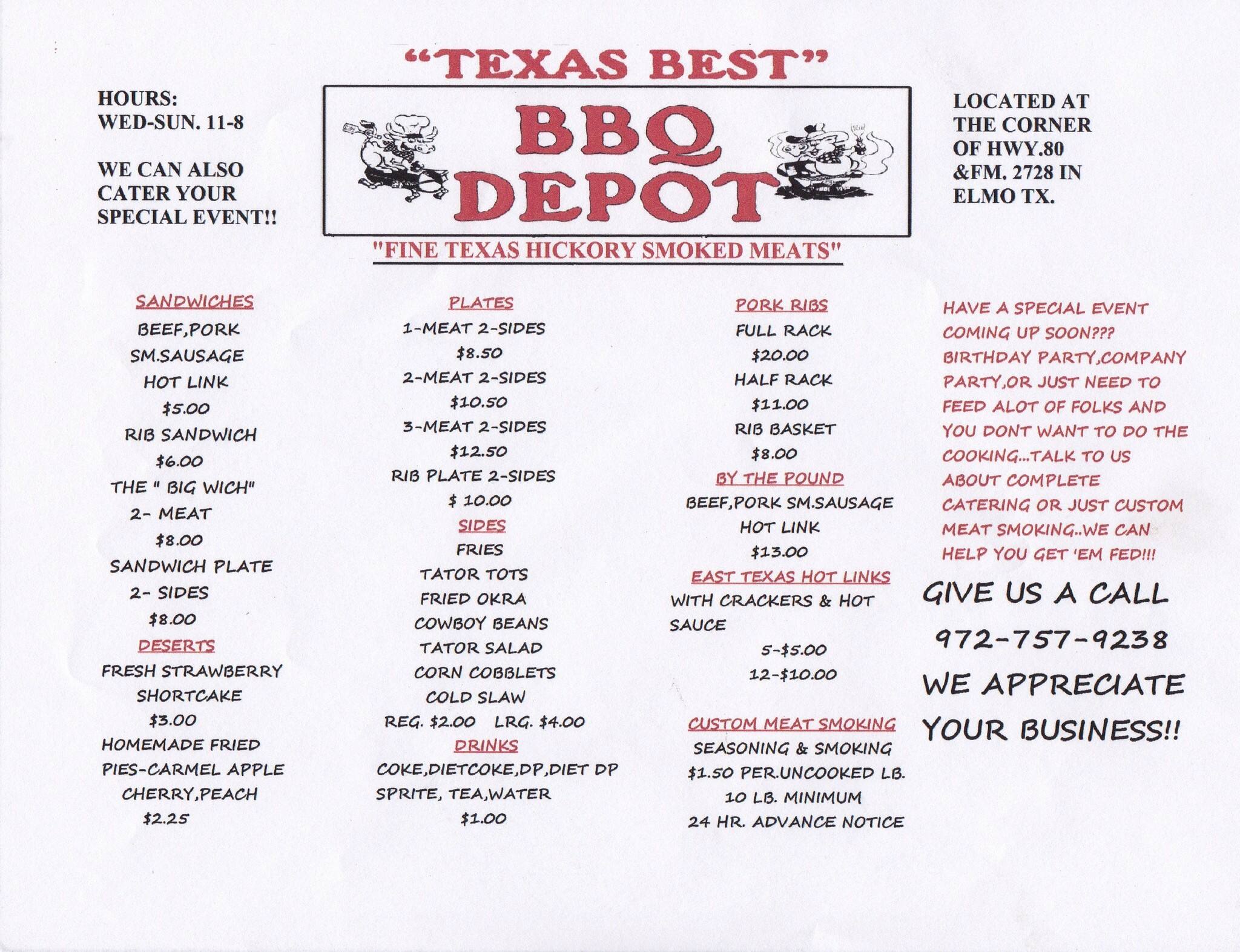 BBQ Depot Menu, Menu for BBQ Depot, Terrell, Terrell Urbanspoon/Zomato