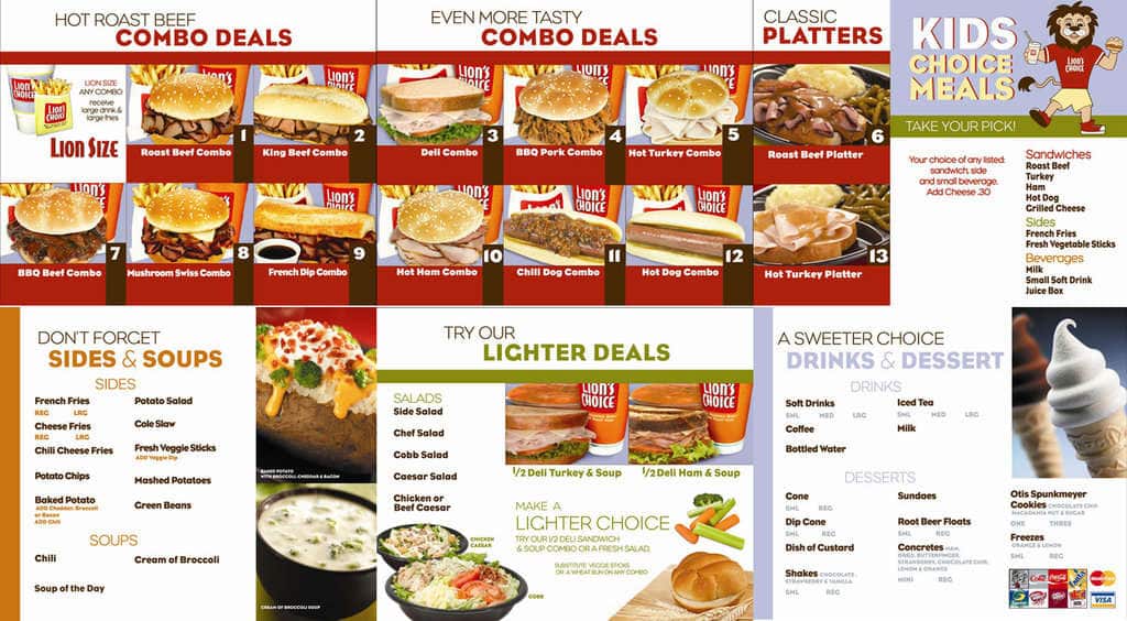Lion's Choice Menu, Menu podniku Lion's Choice, Chesterfield, St. Louis