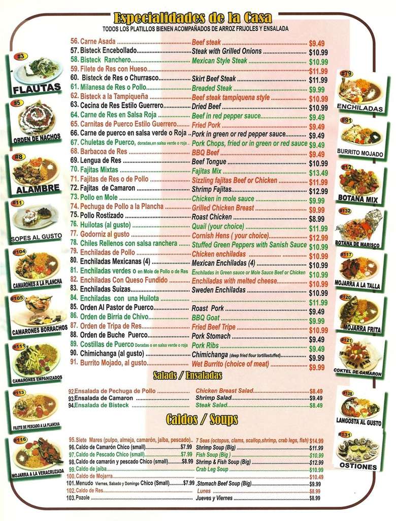 Menu at Taqueria Guerrero & Tortilleria restaurant, Belle Glade