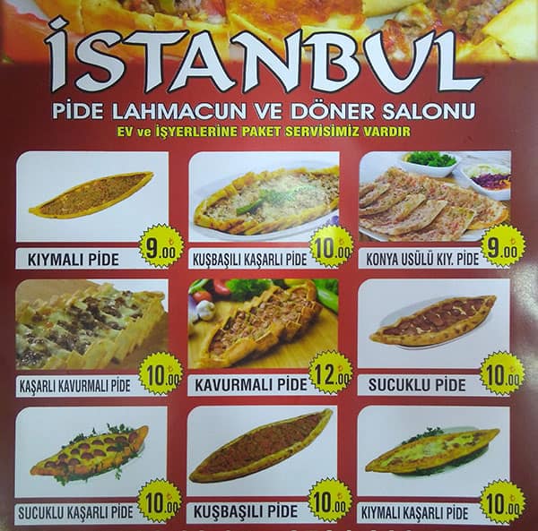 istanbul pide lahmacun doner salonu menu