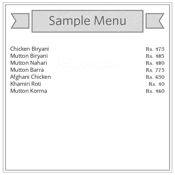 Menu of Karim's, Jawahar Nagar, Srinagar