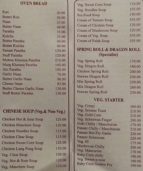 Menu of The Camp, Santacruz East, Mumbai