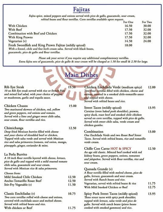 Menu at La Perla Bar & Grill, London, 28 Maiden Ln