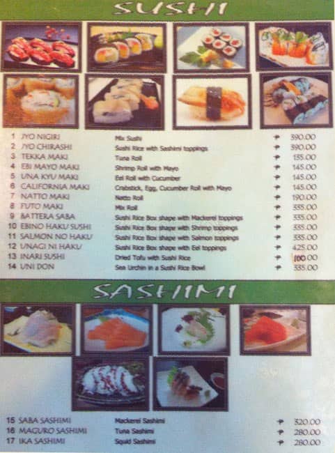 Sushi Masa Menu Menu For Sushi Masa Bf Homes Paranaque City
