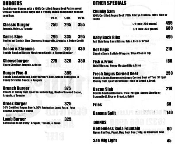 Chunky Sam's Diner Menu, Menu for Chunky Sam's Diner, Tandang Sora ...