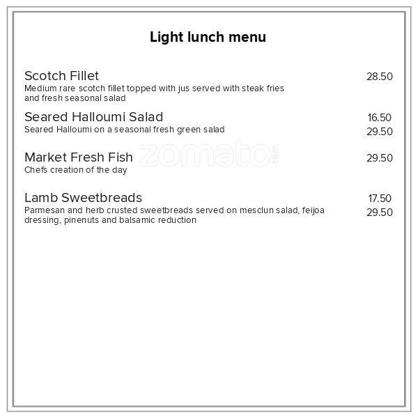 Menu at Valley d'Vine Restaurant, Napier