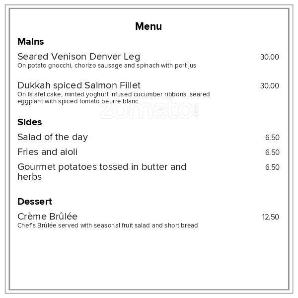 Menu at Valley d'Vine Restaurant, Napier