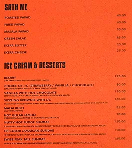 Menu at SAPPHIRETHE VEG BARBEQUEVegetarian Buffet Restaurant, Chandigarh