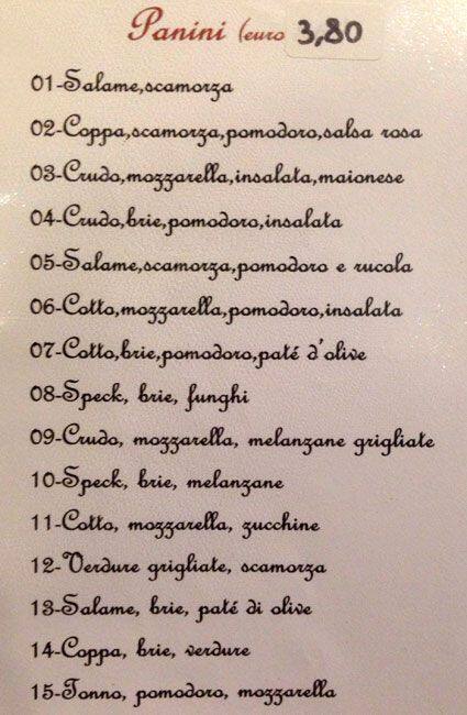 Menu di Bar Porta Romana 