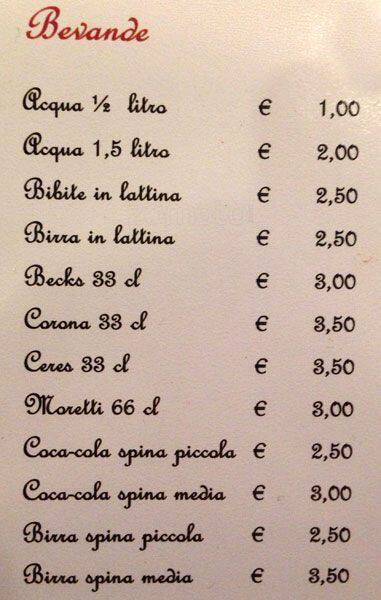 Menu di Bar Porta Romana 