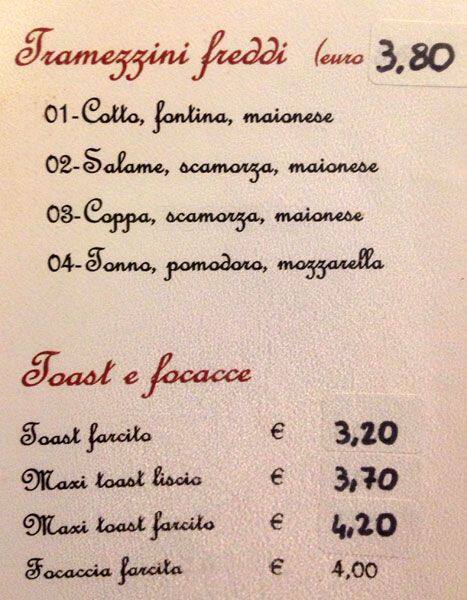 Menu di Bar Porta Romana 