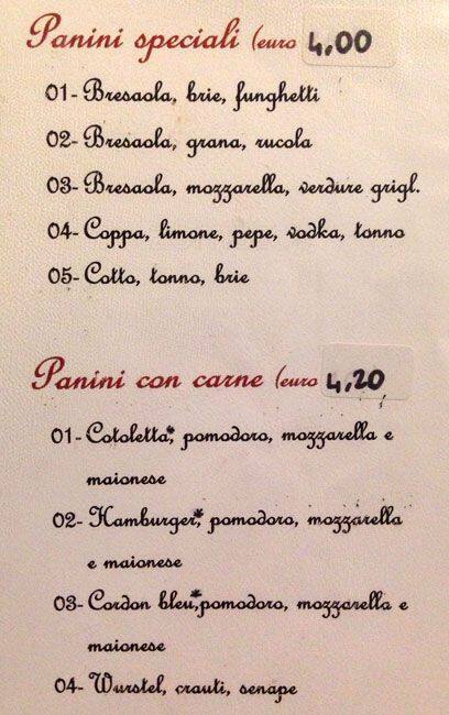 Menu di Bar Porta Romana 