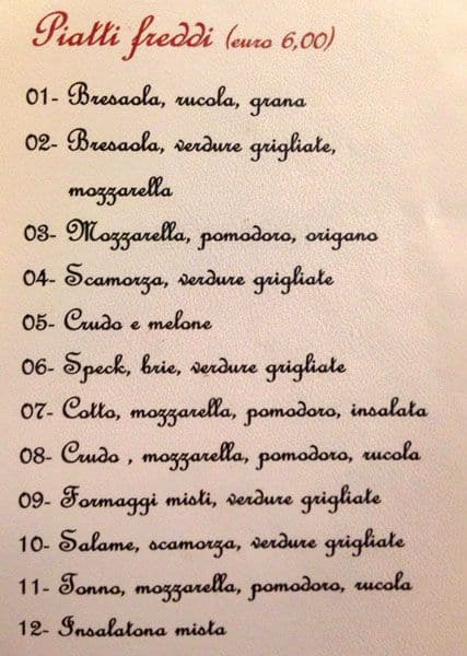 Menu di Bar Porta Romana 
