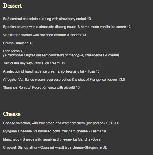 Spoon Restaurant Menu, Menu for Spoon Restaurant, Mount Eliza