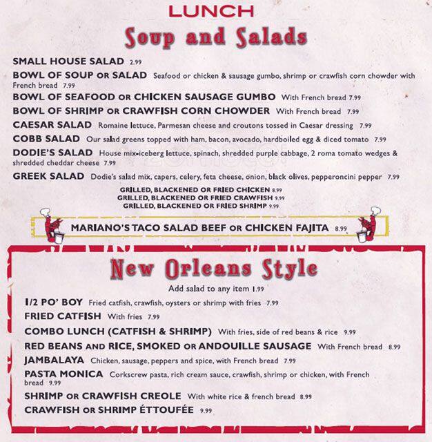 Dodie's Place Cajun Bar & Grill Menu Urbanspoon/Zomato