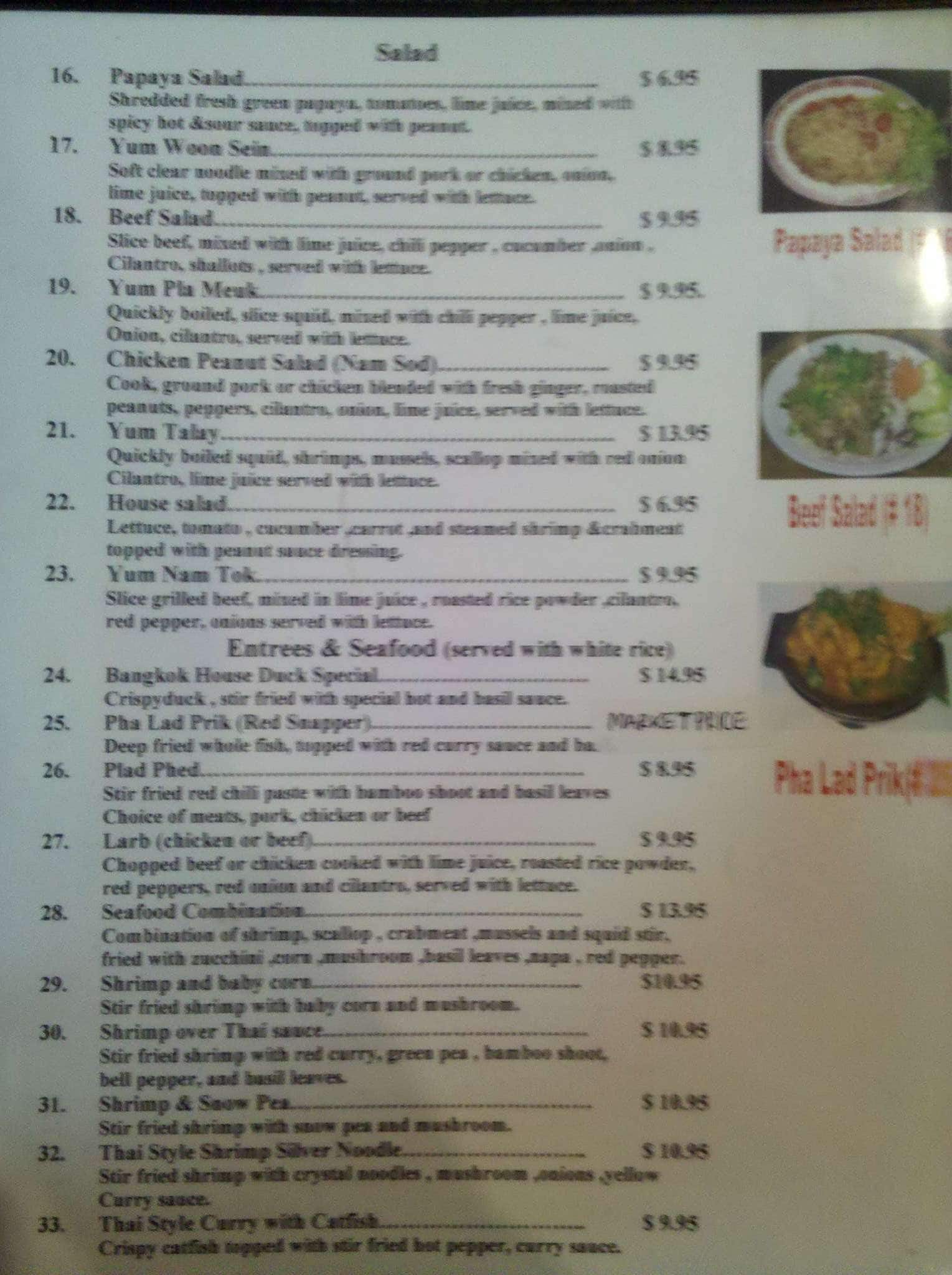 Bangkok House Menu