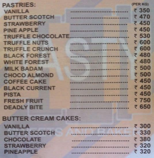 Tasty Sweets & Bakery Menu Zomato