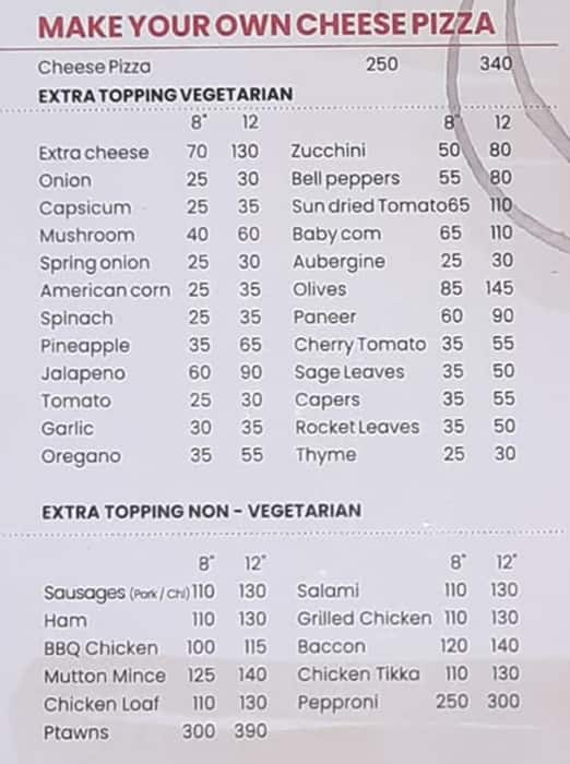 Alfredo's menu