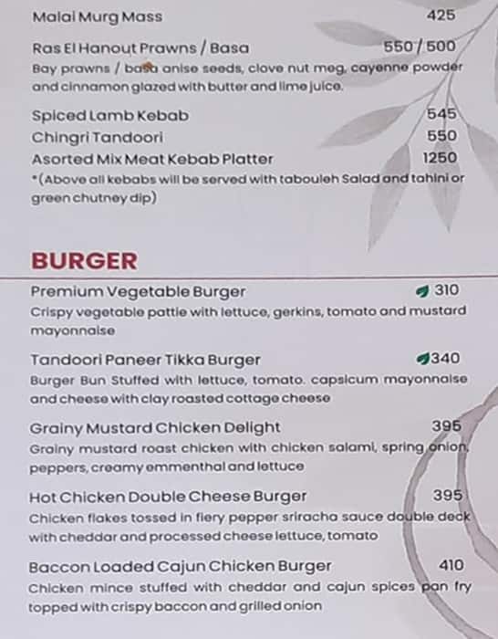 Alfredo's menu