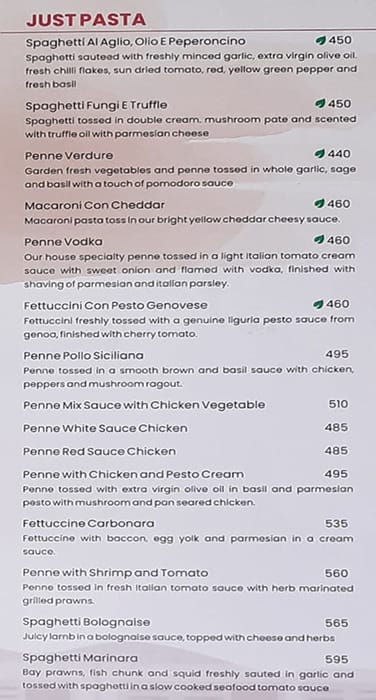 Alfredo's menu