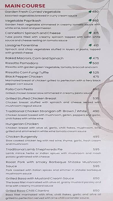 Alfredo's menu