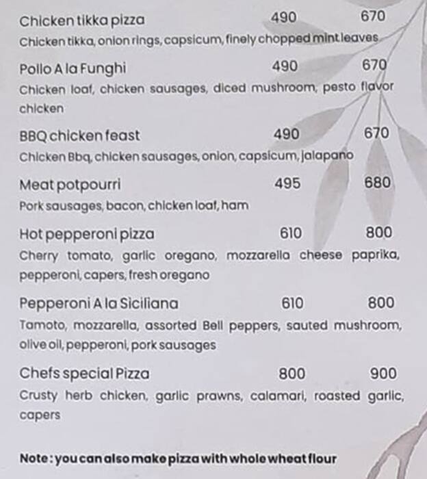 Alfredo's menu