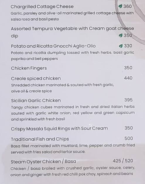 Alfredo's menu