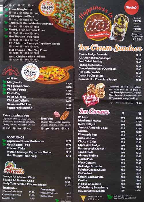 Nirula's Vasant Kunj menu
