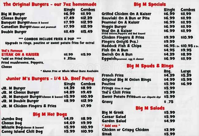 The Big M Menu, Menu for The Big M, Pickering, Toronto - Urbanspoon/Zomato