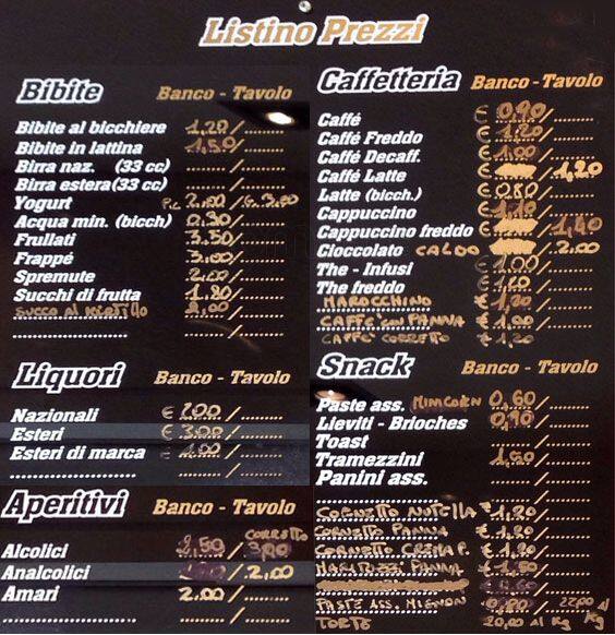 Menu di Bianco Ciliegia Bar 