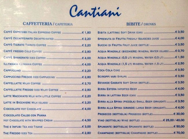 Menu di Cantiani 