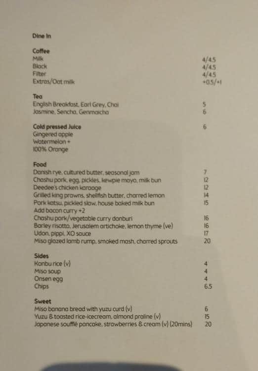 Menu at Edition Coffee Roasters cafe, Darlinghurst, 265 Liverpool St