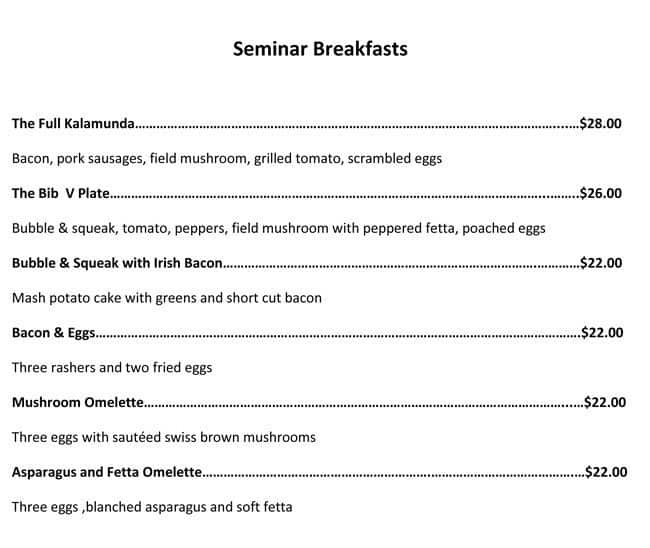 Menu at Zig Zag Cafe, Kalamunda, 7 Williams St