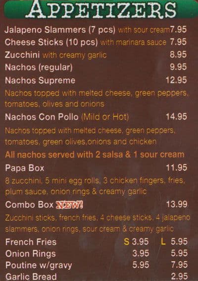 Menu At Papa Joe S Pizza Pizzeria Ottawa 527 Bronson Ave