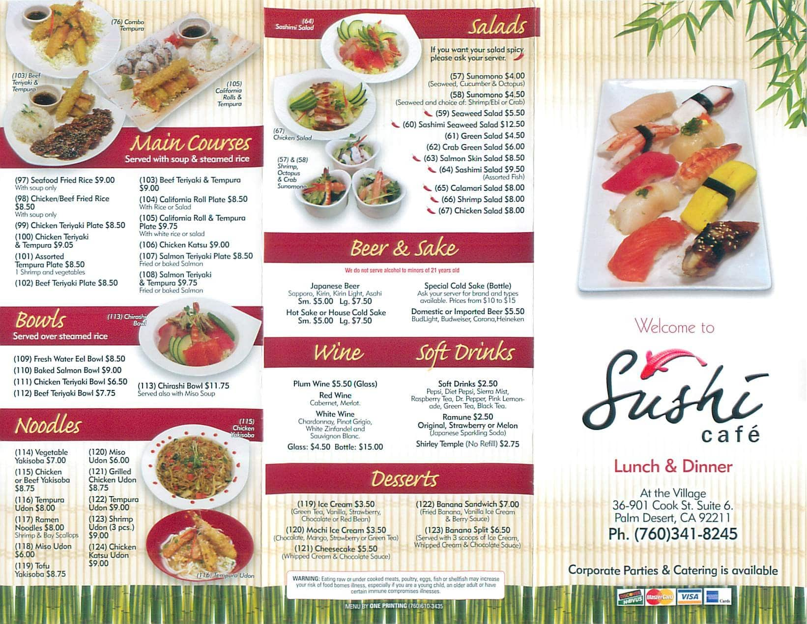 Sushi Cafe Menu, Menu for Sushi Cafe, Palm Desert, Palm